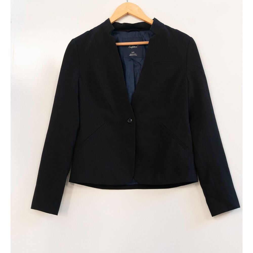 American Eagle Outfitters Lined Collarless Suit Blazer Black Womens Size Small